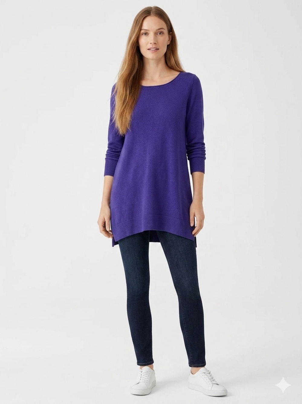 Eileen Fisher Merino Wool Bateau Neck Tunic Sweater